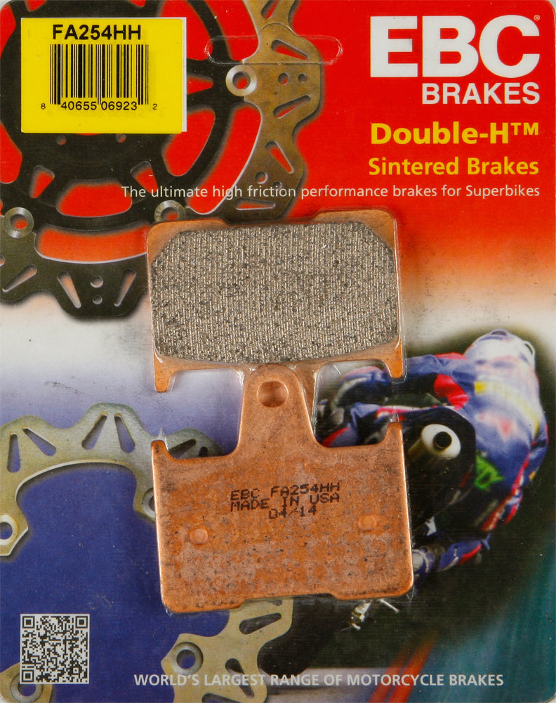 EBC Motorcycle Brakes Brake Pads 15-254H showing black brake pad with metal backing for motorcycle braking system