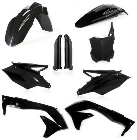 Acerbis full plastic kit in black, including various plastic panels and parts for motorcycle or ATV protection and style.