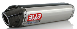 Yoshimura Race RS-5 slip-on exhaust for motorcycle, silver finish with black end cap, showcasing sleek design and branding