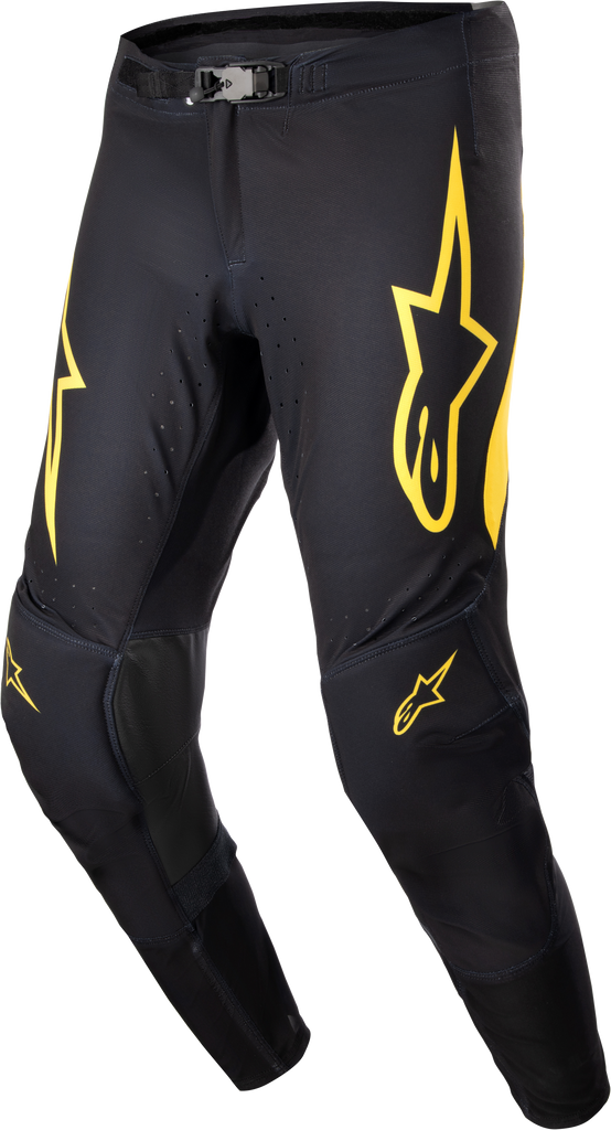 Alpine Star Supertech Ward Pants in black and yellow, size 32, featuring durable fabric and sporty design for motorcycle riding.