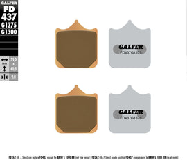 GALFER Sintered Ceramic Brake Pads FD437G1375 for motorcycle braking system, showing close-up of the brake pad surface.
