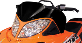 Powermadd Cobra W/S Low Black 14-inch windscreen for A/C M-Series ATV, clear plastic shield with black mounting hardware.