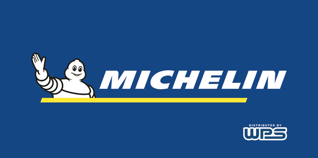 Michelin 3x5 foot blue promotional banner featuring the Michelin logo and branding, suitable for advertising displays.
