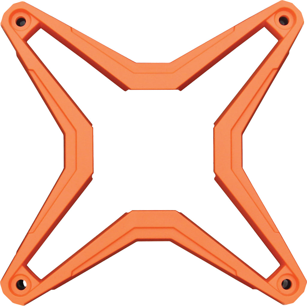 Orange grill inserts for SSV Works accessories, showcasing vibrant color and textured surface on a vehicle grille.