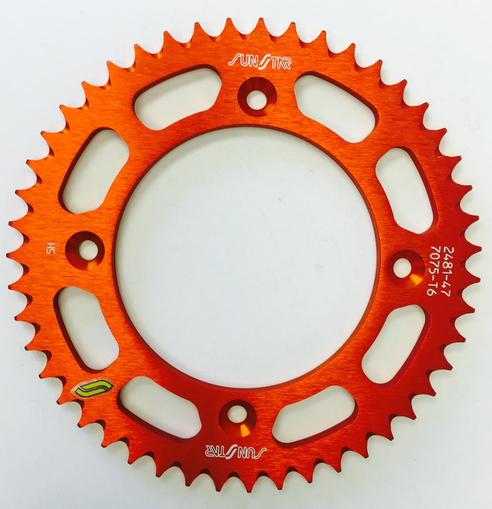 Sunstar aluminum rear sprocket, 47-tooth for Husqvarna and KTM motorcycles, 428 chain size, durable motorcycle sprocket.