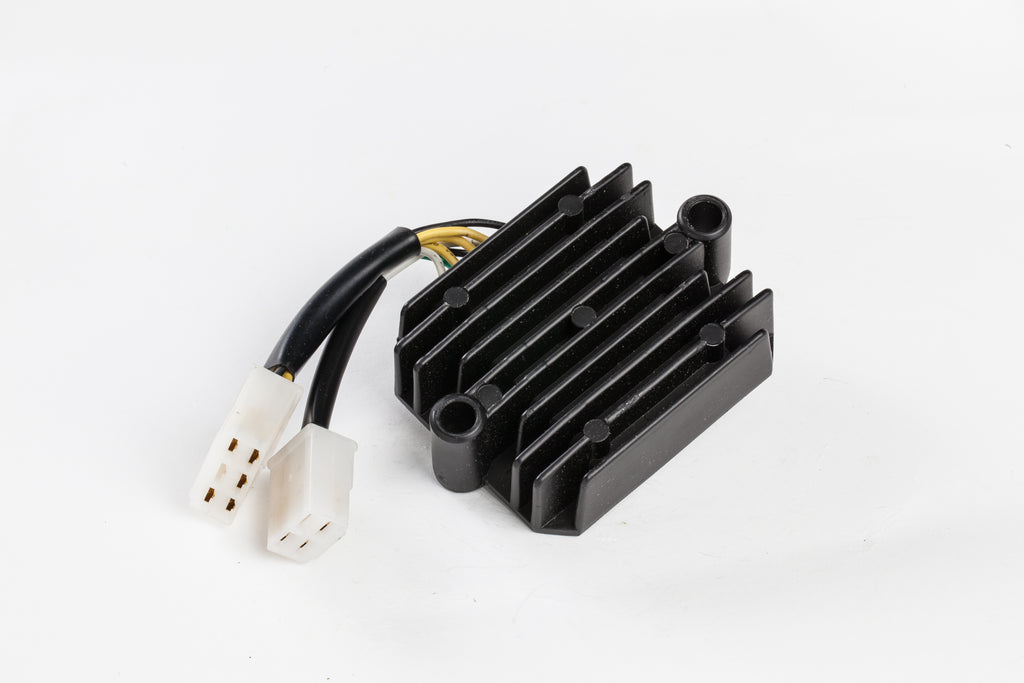 Ricks Motorsport Electric regulator and rectifier for motorcycle electrical systems, shown with metal and electrical components.