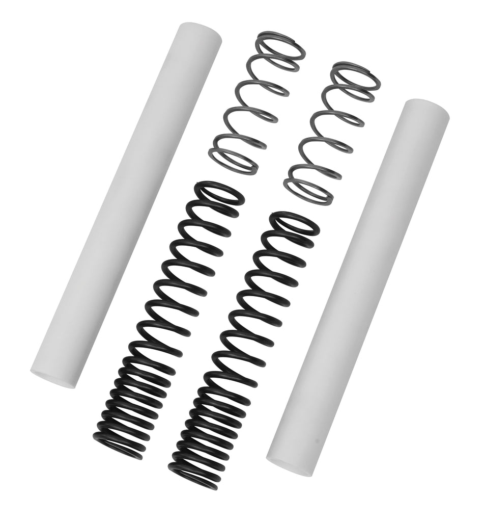 Burly Brand Lowboy 1-2 inch fork kit for 49mm forks, suspension upgrade for Harley Davidson bikes, with black components and mounting hardware.