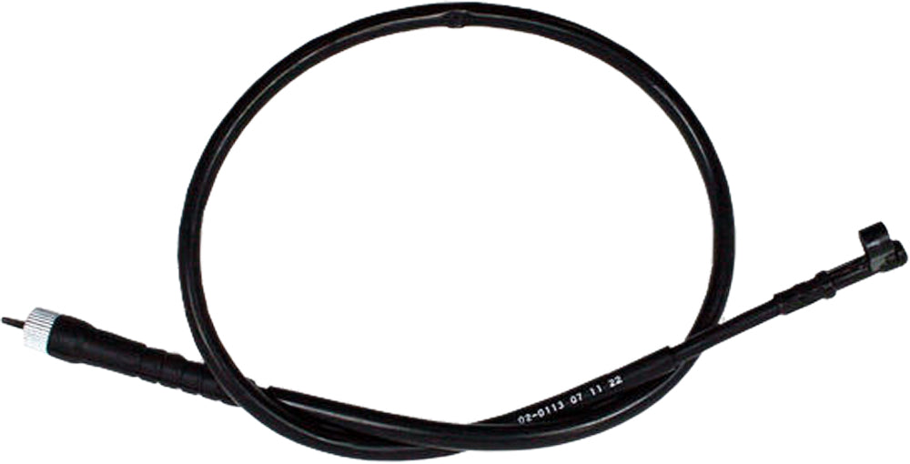 Motion Pro Black Vinyl Speedo Cable 70-2113 for motorcycle speedometer, showing the flexible black vinyl outer coating and metal connectors.