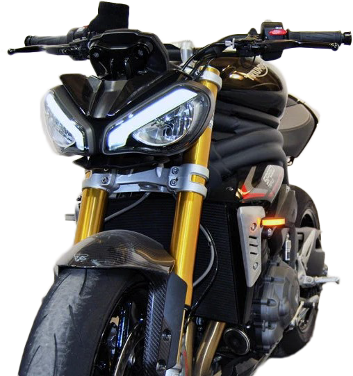 New Rage Cycles Front LED Turn Signals Tri 565-0146 for motorcycle, showing bright illumination and sleek design.