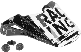 Fly Racing Youth Kinetic Scan visor in black and white with a sleek design, shown on a helmet.