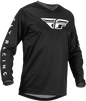 Fly Racing F-16 Jersey in black and white, featuring lightweight fabric and bold design, ideal for motocross or casual riding.