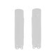 Acerbis white lower fork cover set for motorcycle suspension, shown in a close-up image with smooth white plastic covers.