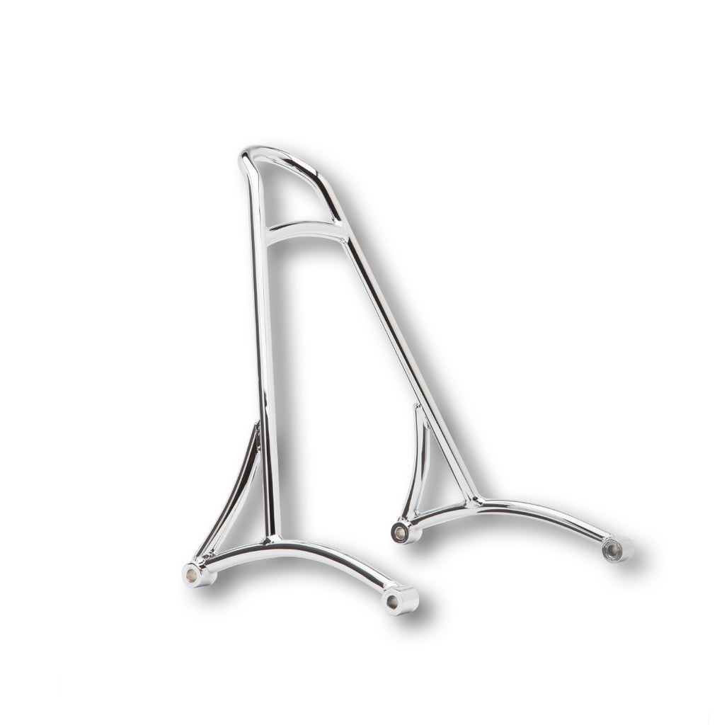 Chrome Burly Brand short sissy bar for XL motorcycles, body-mounted design, part number 750-05480.