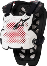 Load image into Gallery viewer, Alpine Star A-1 Chest Protector in white, black, and red, XL size, shown on a plain background with detailed view of the protective gear.