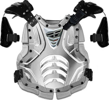 Load image into Gallery viewer, Fly Racing Convertible II Roost Guard for juniors, clear and silver design, lightweight protective gear for motocross riders.
