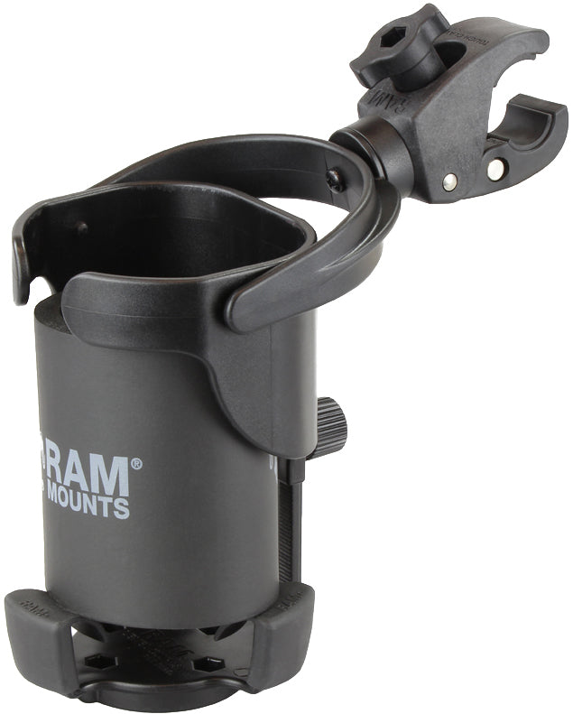 Ram brand cup holder with claw mount accessory, designed for vehicle convenience and easy attachment.