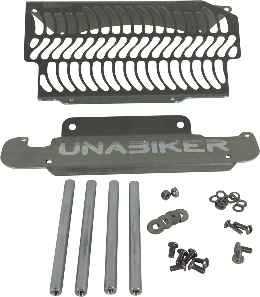 Unabiker Radiator Guard for off-road motorcycles, natural finish, protective metal mesh designed for durability and engine cooling.