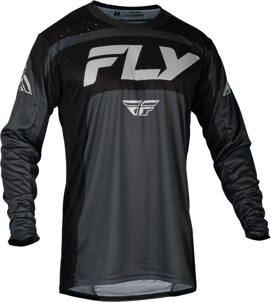 Fly Racing Lite Jersey in charcoal and black, lightweight motocross jersey with a comfortable fit and breathable fabric.