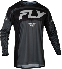 Fly Racing Lite Jersey in charcoal and black, featuring lightweight, breathable fabric and a comfortable fit for motocross riding.