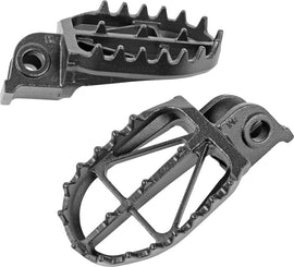 DRC 57mm Ultra Wide Footpegs for motorcycle foot controls, showing durable metal construction and wide grip surface.