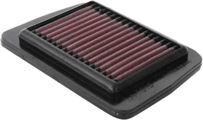 K&N Yam 711818 air filter showing the rectangular filter element with branding, designed for improved engine airflow and performance.