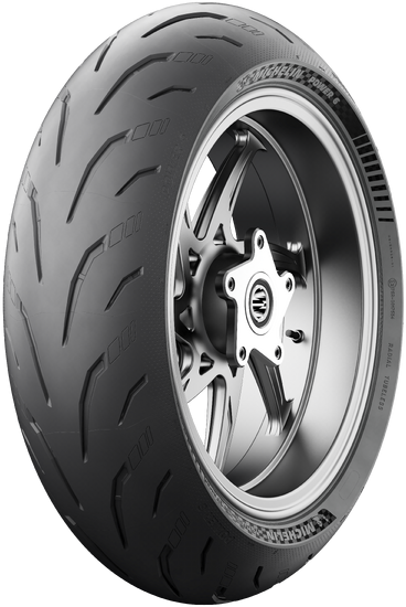 Michelin Power 6 rear motorcycle tire, 150/60ZR17, 66W radial tubeless design, shown mounted on a wheel.