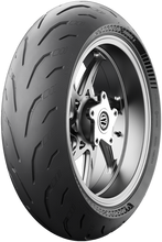 Load image into Gallery viewer, Michelin Power 6 rear motorcycle tire, 140/70ZR17 radial tire with 66W load capacity, shown from side view.