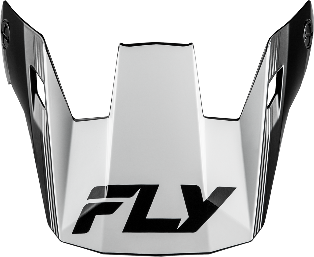 Fly Racing Yth Rayce Repeat helmet visor in black and white, designed for youth helmets, with a sleek, curved shape.