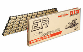 Gold D.I.D Hi-Performance 520mx racing chain, 25-foot length, with visible links and branding, designed for high-performance motorcycles.