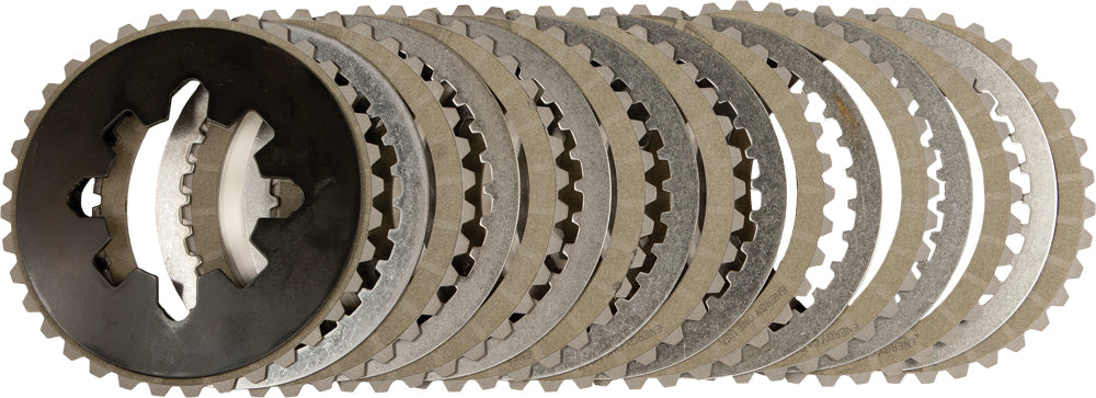 Energy One E1 Clutch Kit for 5-speed vehicles with friction plates and springs, showing clutch components arranged together.
