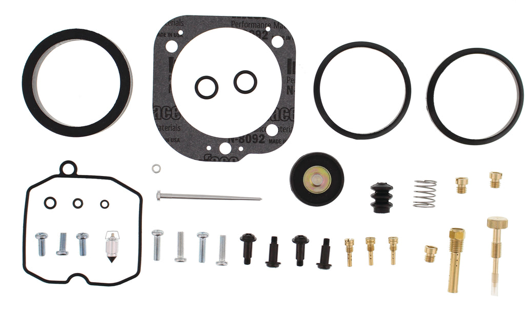 All Balls carb rebuild kit for XL1200R 2006-2004 and 883 models, includes intake, carb, and fuel system components.