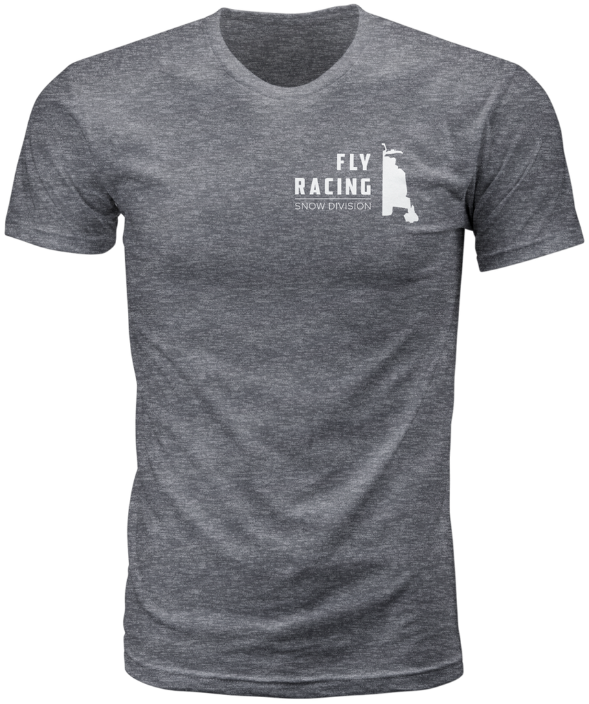Fly Racing Fly Squad Tee in grey heather, showing a casual crewneck shirt with Fly Racing logo on the front.