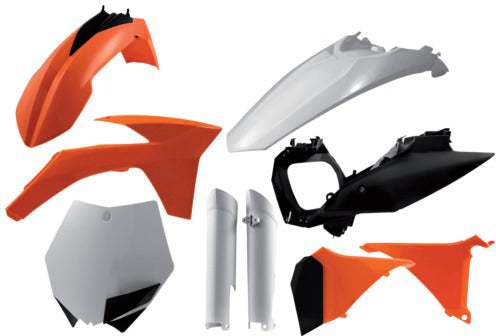 Acerbis orange plastic body kit for motorcycle or dirt bike, featuring sleek, durable plastic panels with branding details.