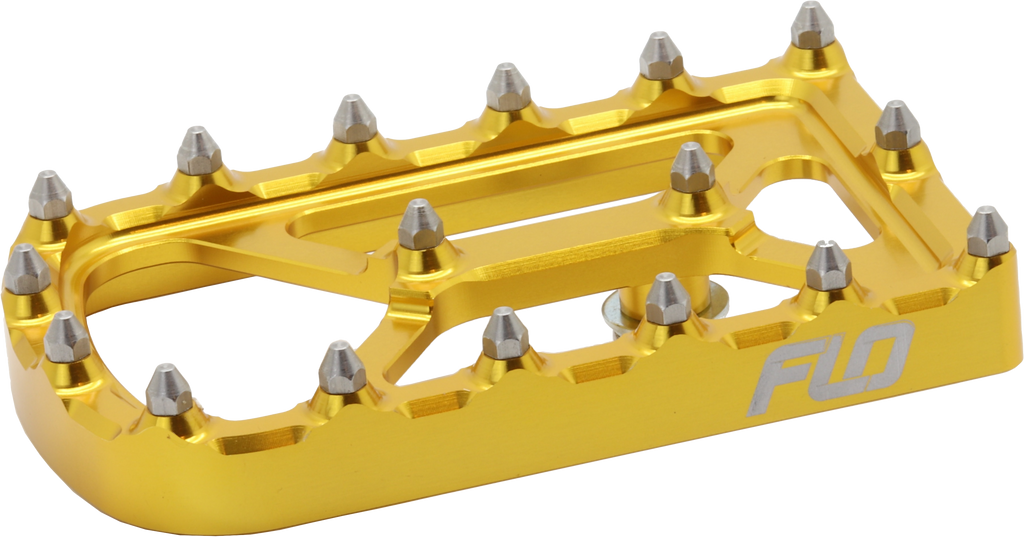 Flo Motorsports Universal Touring Tip Gold foot controls for motorcycles, with sleek gold finish and ergonomic design.