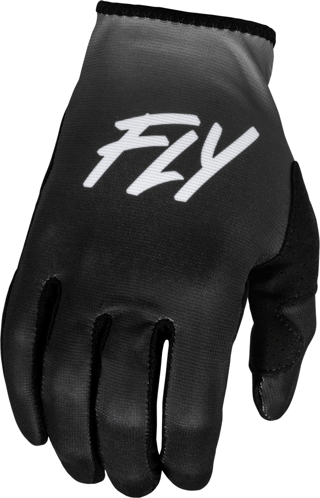 Fly Racing Women's Lite Gloves in grey and black, XL size, showing the textured fabric and snug fit for riding protection.
