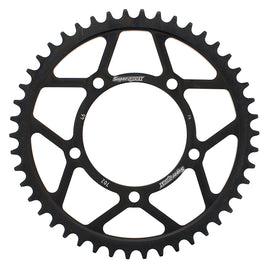 Steel rear sprocket with 46 teeth from Supersprox, black finish, designed for 525 chain motorcycles, shown in the image.