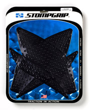 Load image into Gallery viewer, Stompgrip Tank Pad Kit Volcano Black for motorcycle body protection, featuring textured black rubber pads on a sleek surface.