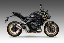 Load image into Gallery viewer, Yoshimura Street At2 Slip-On exhaust with stainless steel and carbon fiber finish, shown from side angle.