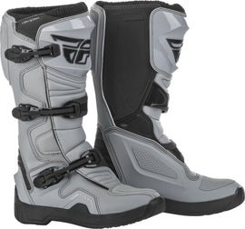 Fly Racing Maverik motorcycle boots in grey and black, size 07, featuring sturdy construction and protective design.