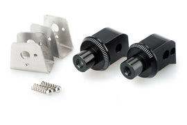 PUIG Footpeg Adapter 561-08798BK for motorcycle foot controls, shown attached to black footpeg with mounting hardware.