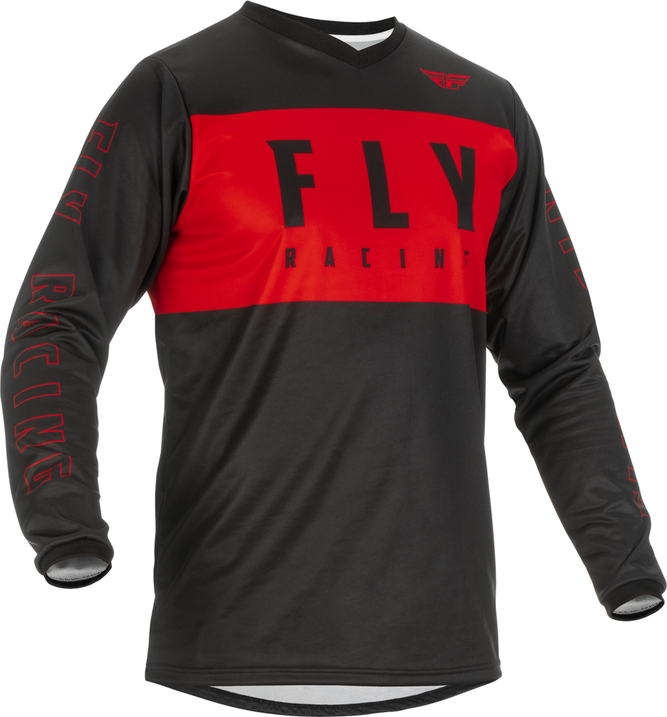 Fly Racing F-16 jersey in red and black, XL size, showing the lightweight fabric and bold design for motocross riding.
