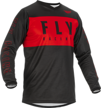 Load image into Gallery viewer, Fly Racing F-16 jersey in red and black, XL size, showing the lightweight fabric and bold design for motocross riding.