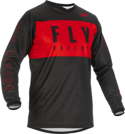 Fly Racing F-16 jersey in red and black, medium size, featuring breathable fabric and racing-inspired design.