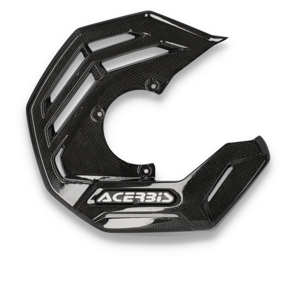 Acerbis X-Future Carbon Fiber Disc Cover for motorcycle, showing sleek black body with textured carbon fiber surface.