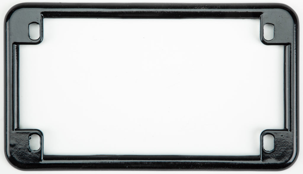 Black Chris Products license plate frame mounted on a vehicle body, showcasing a sleek, durable design.