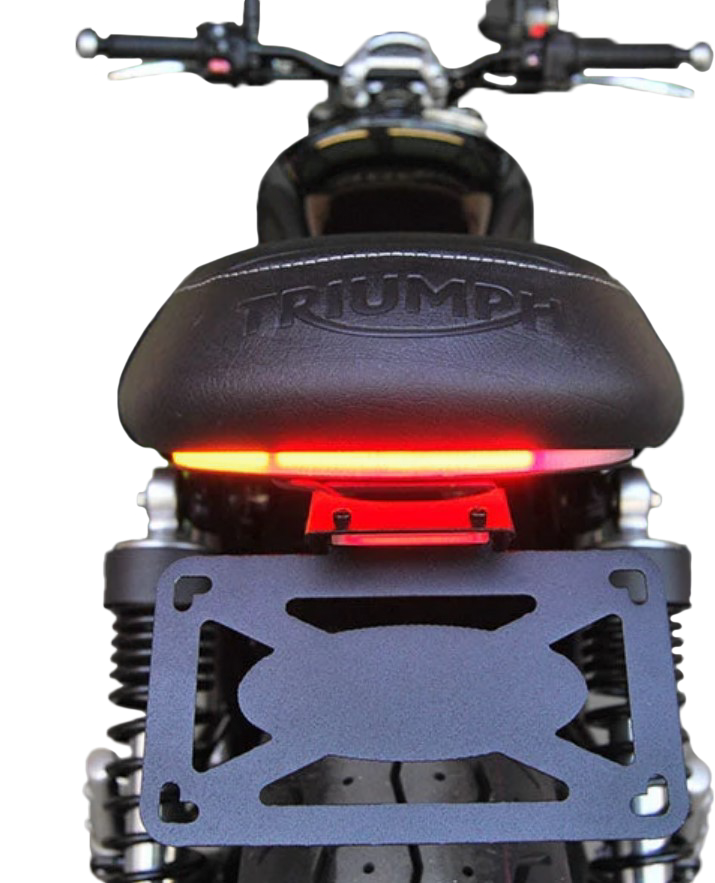 New Rage Cycles Fender Eliminator Tri body kit for motorcycle, shown in black with mounting components visible.
