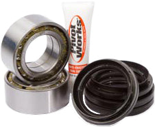 Pivot Works front wheel bearing kit 52-0334 for drive systems, showing bearings and components in a clean, organized display.