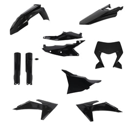 Acerbis black plastic body kit for KTM motorcycles, includes full set of durable body panels with sleek black finish.