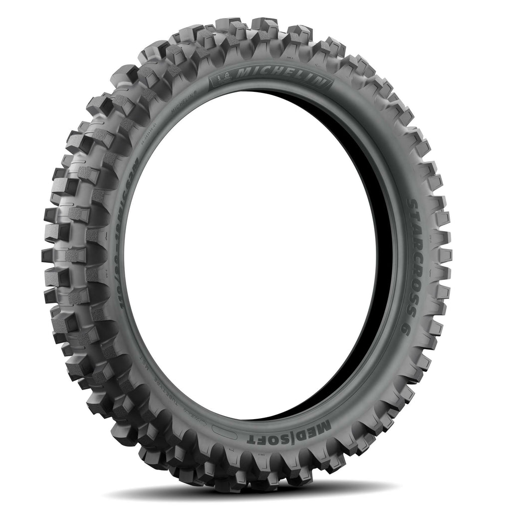 Michelin Starcross 6 Med Soft Rear tire, 110/100-18, bias tire with 64M speed rating, designed for off-road motorcycle riding.