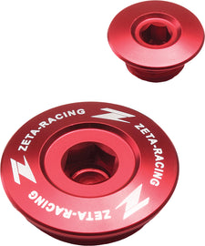Red ZETA Engine Plug 634-8125, close-up view showing the cylindrical shape and detailed threading for automotive use.